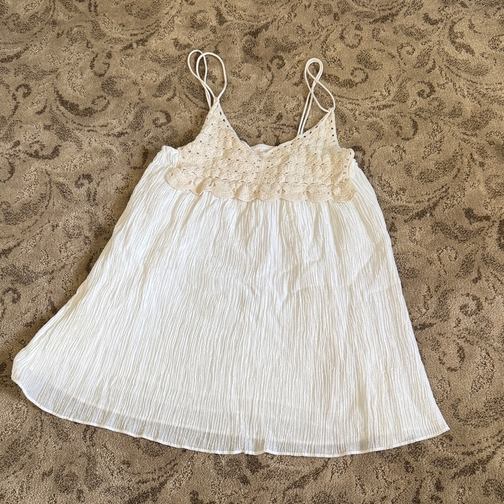 Zara Cream Crochet Trim Spaghetti Strap Tank Top